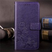 Voor Galaxy M30 Lucky Clover Pressed Flowers Pattern Leather Case, met houder & kaartsleuven & portemonnee & draagriem (paars)