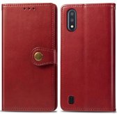 Voor Galaxy A01 retro effen kleur lederen gesp mobiele telefoon bescherming lederen tas met fotolijst & kaartsleuf & portemonnee & beugel functie (rood)