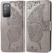 Voor Huawei Honor X10 Butterfly Love Flower Reliëf Horizontale Flip Leren Case met Beugel / Kaartsleuf / Portemonnee / Lanyard (Grijs)