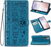 Voor Huawei Nova 7SE / P40 Lite 5G Leuke Kat en Hond Reliëf Horizontale Flip Leren Case met Beugel / Kaartsleuf / Portemonnee / Lanyard (Blauw)