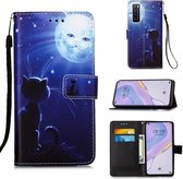 Voor Huawei nova 7 5G Schilderen Horizontale Flip Leren Case met Houder & Kaartsleuf & Portemonnee & Lanyard (Kat en Zon)