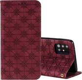 Voor Samsung Galaxy A51 5G Lucky Flowers Embossing Pattern Magnetische Horizontale Flip Leather Case met houder & kaartsleuven (wijnrood)