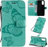Voor Galaxy S20 Pressed Printing Butterfly Pattern Horizontale Flip PU lederen tas met houder & kaartsleuven & portemonnee & lanyard (groen)