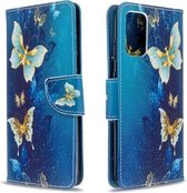 Voor Galaxy S20 + Gekleurd tekeningpatroon Horizontale lederen flip-hoes met houder & kaartsleuven en portemonnee (blauwe vlinder)