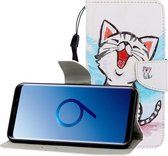 Voor Galaxy S9 Gekleurde Tekening Horizontale Flip Leren Case met Houder & Kaartsleuf & Portemonnee (Rode Mond Kat)