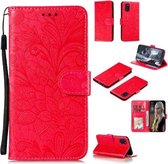 Voor Samsung Galaxy A31 Lace Flower Embossing Pattern Horizontale Flip lederen tas, met houder & kaartsleuven & portemonnee & fotolijst & lanyard (rood)