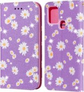 Voor Samsung Galaxy A21s Glinsterende Daisy Magnetische Horizontale Flip Leren Case met Houder & Kaartsleuven & Fotolijst (Paars)