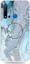 Voor Huawei P20 lite (2019) Reliëf gelakt marmer TPU beschermhoes met houder (zilverblauw)