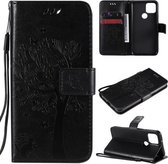 Voor Google Pixel 5 Boom & Kat Reliëfpatroon Horizontale Flip Leren Case met Houder & Kaartsleuven & Portemonnee & Lanyard (Zwart)