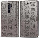 Voor Geschikt voor Xiaomi redmi note 8 pro schattige kat en hond reliëf horizontale flip pu lederen tas met houder / kaartsleuf / portemonnee / lanyard (grijs)
