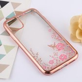 Bloemenpatronen Galvaniseren Zachte TPU beschermhoes voor iPhone 11 Pro (roségoud)