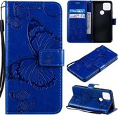 Voor Google Pixel 5 3D Vlinders Embossing Patroon Horizontale Flip Leren Case met Houder & Kaartsleuf & Portemonnee & Lanyard (Blauw)