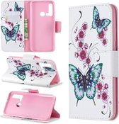 Gekleurde tekening patroon horizontaal Flip lederen hoes met houder & kaartsleuven & portemonnee voor Huawei P20 lite (2019) / nova 5i (Peach Blossom en Butterfly)