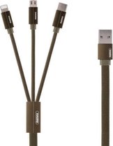 REMAX RC-094TH 1 m 2,4 A 3-in-1 USB naar 8-pins & USB-C / Type-C & Micro USB-snellaadgegevenskabel (legergroen)