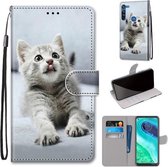 Voor Motorola Moto G8 Gekleurde Tekening Cross Textuur Horizontale Flip PU Lederen Case met Houder & Kaartsleuven & Portemonnee & Lanyard (Kleine Grijze Kat)
