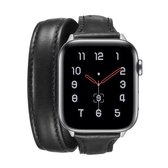 Voor Apple Wacth 5/4 44 mm en 3/2/1 42 mm dun lederen dubbele lus vervangende polsband horlogeband (zwart)