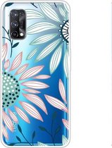 Voor OPPO Realme X7 Gekleurde tekening Clear TPU Cover Beschermhoesjes (Roze Groene Bloem)