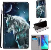 Voor Motorola Moto G Stylus (2020) Gekleurde tekening Cross Texture Horizontale Flip PU lederen tas met houder & kaartsleuven & portemonnee & lanyard (Contemplative Wolf)