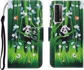 Voor Huawei P Smart 2021 / Y7a Gekleurde Tekening Patroon Horizontale Flip PU Lederen Case met Houder & Kaartsleuven & Portemonnee & Lanyard (Panda)