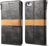 Splicing Color Crocodile Texture PU horizontale lederen flip-hoes voor iPhone 6 / 6s, met portemonnee & houder & kaartsleuven en lanyard (grijs)