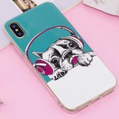 Voor iPhone X / XS Noctilucent IMD Dog Pattern Soft TPU Back Case Protector Cover
