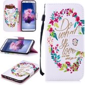 Voor Huawei Enjoy 7s Gekleurd tekeningpatroon Horizontaal Flip TPU + PU lederen hoesje met houder & kaartsleuven & portemonnee & lanyard (Do What You Love)