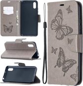 Voor Xiaomi Redmi 9A Twee Vlinders Embossing Patroon Horizontale Flip Leren Case met Houder & Kaartsleuf & Portemonnee & Lanyard (Grijs)