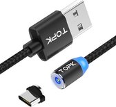 TOPK 1m 2.4A Max USB naar USB-C / Type-C nylon gevlochten magnetische oplaadkabel met LED-indicator (zwart)