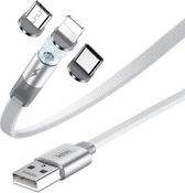 Remax RC-169th Flag Series 2.1A 3 in 1 8-pins + Type-C / USB-C + Micro Magnetic Weave oplaadkabel, lengte: 1m (wit)
