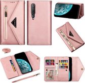 Voor Xiaomi Mi 10 Skin Feel Rits Horizontale Flip Leren Case met Houder & Kaartsleuven & Fotolijst & Lanyard & Lang Touw (Rose Goud)