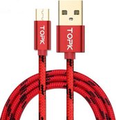 TOPK AN09 Micro USB Opladen + Transmissie Aluminiumlegering Tijgertextuur Nylon Gevlochten Datakabel (Rood)