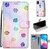 Voor Alcatel 3X 2020 Gekleurde Tekening Cross Textuur Horizontale Flip PU Lederen Case met Houder & Kaartsleuven & Portemonnee & Lanyard (Voetafdruk Waterdruppels)