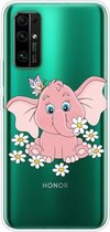 Voor Huawei Honor 30S schokbestendig geverfd transparant TPU beschermhoes (kleine roze olifant)