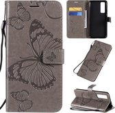 Voor Huawei Nova 7 3D vlinders reliëf patroon horizontaal flip lederen tas met houder & kaartsleuf & portemonnee (grijs)