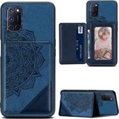 Voor OPPO A52 / A72 / A92 Mandala Reliëf Magnetische Doek PU + TPU + PC Case met Houder & Kaartsleuven & Portemonnee & Fotolijst & RFID Funciton (Blauw)