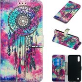 Gekleurde tekening marmer patroon horizontale flip PU lederen tas met houder & kaartsleuven & portemonnee voor Galaxy A10 / M10 (vlinder windgong)