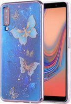 Cartoon patroon goudfolie stijl Dropping Glue TPU zachte beschermhoes voor Galaxy A70 (blauwe vlinder)