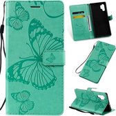 Geperst afdrukken Vlinderpatroon Horizontale flip PU lederen tas met houder & kaartsleuven & portemonnee & draagkoord voor Galaxy Note 10+ / 10 Pro (groen)