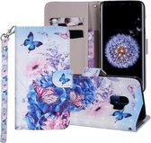Vlinderbloempatroon Gekleurde tekening Horizontale leren flip-hoes voor Galaxy S9, met houder en kaartsleuven en portemonnee en draagkoord
