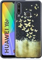 Voor Huawei Y6p Geschilderd patroon Zachte TPU-hoes (gouden vlinders)