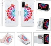 Voor Huawei P smart (2020) Afdrukken Tweekleurig half mandala-patroon Dubbelzijdige magnetische gesp Horizontale flip lederen tas met houder & kaartsleuven & portemonnee & fotolijst & lanyard