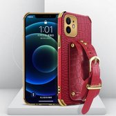 Gegalvaniseerde TPU-lederen tas met krokodillenpatroon met polsband voor iPhone 12 (rood)