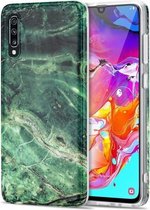 Voor Samsung Galaxy A70 TPU glanzend marmeren patroon IMD beschermhoes (smaragdgroen)