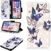 Horizontaal leren flip-hoesje in 3D-kleurentekeningpatroon voor iPhone X & XS, met houder en kaartsleuven en portemonnee (vlinders)