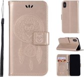 Windgong Uil Reliëfpatroon Horizontale Leren Flip Case voor iPhone XS / X, met houder & kaartsleuven & portemonnee (goud)
