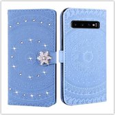 Voor Galaxy S10 5G Pressed Printing Sticking Drill Pattern Horizontal Flip PU Leather Case met houder & kaartsleuven & portemonnee & & lanyard (blauw)