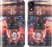 Voor iPhone XR 3D-schilderij Gekleurd tekeningpatroon Horizontaal Flip TPU + PU-lederen hoes met houder & kaartsleuven & portemonnee & lanyard (Dream Lion)