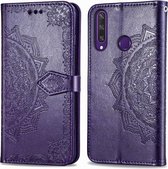 Voor Huawei Y6P Halverwege Mandala Embossing Patroon Horizontale Flip Leren Case met Houder & Kaartsleuven & Portemonnee & Fotolijst & Lanyard (Paars)