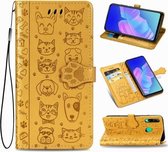 Voor Huawei Y7P / P40 Lite E Mooie Kat en Hond Embossing Patroon Horizontale Flip Leren Case met Houder & Kaartsleuven & Portemonnee & Cartoon Sluiting & Lanyard (Geel)