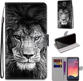 Voor Nokia C2 Gekleurde Tekening Cross Textuur Horizontale Flip PU Lederen Case met Houder & Kaartsleuven & Portemonnee & Lanyard (Zwart Wit Leeuwenkop)